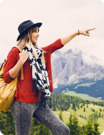 Traveler pointing at scenery